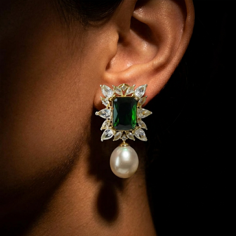 The Windsor Emerald Statement Earrings - Back