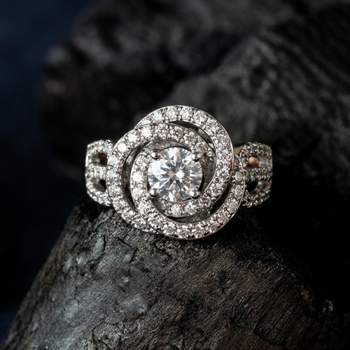 Aria Swirl Statement Ring – Rhodium, Brass, Zircon, Sculptural, Pavé, by ZORAH