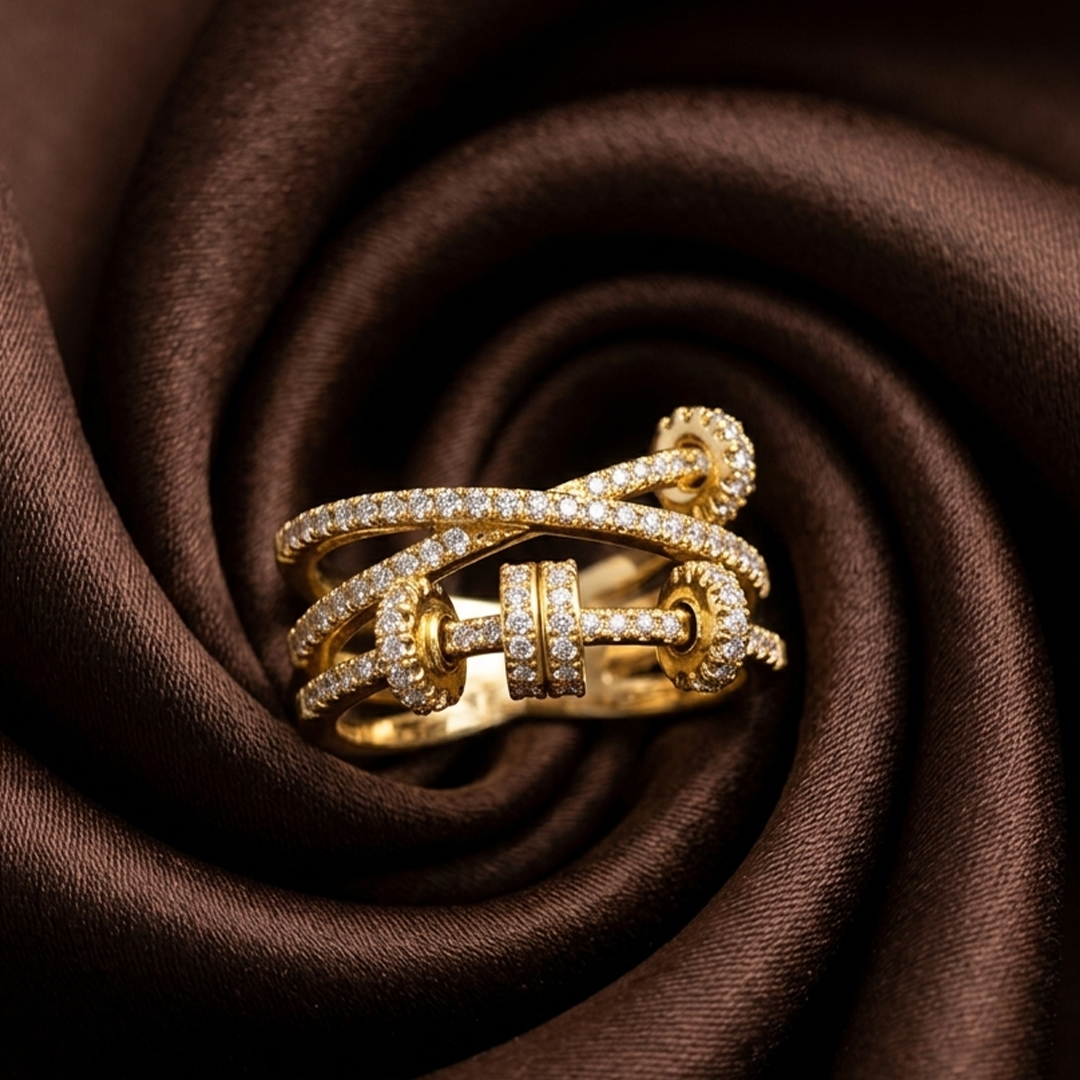 Aria Kinetic Crossover 24k Gold Zircon Ring