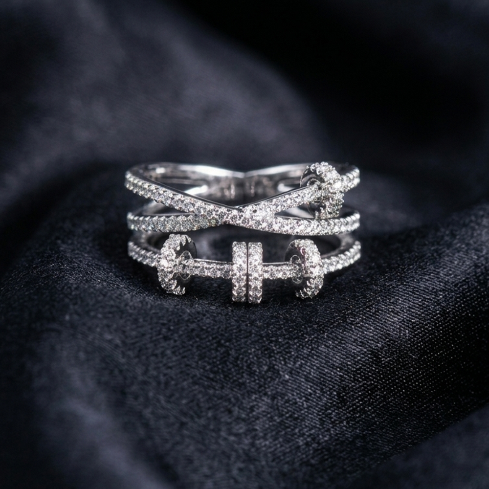 Astra Kinetic Crossover Silver Zircon Ring