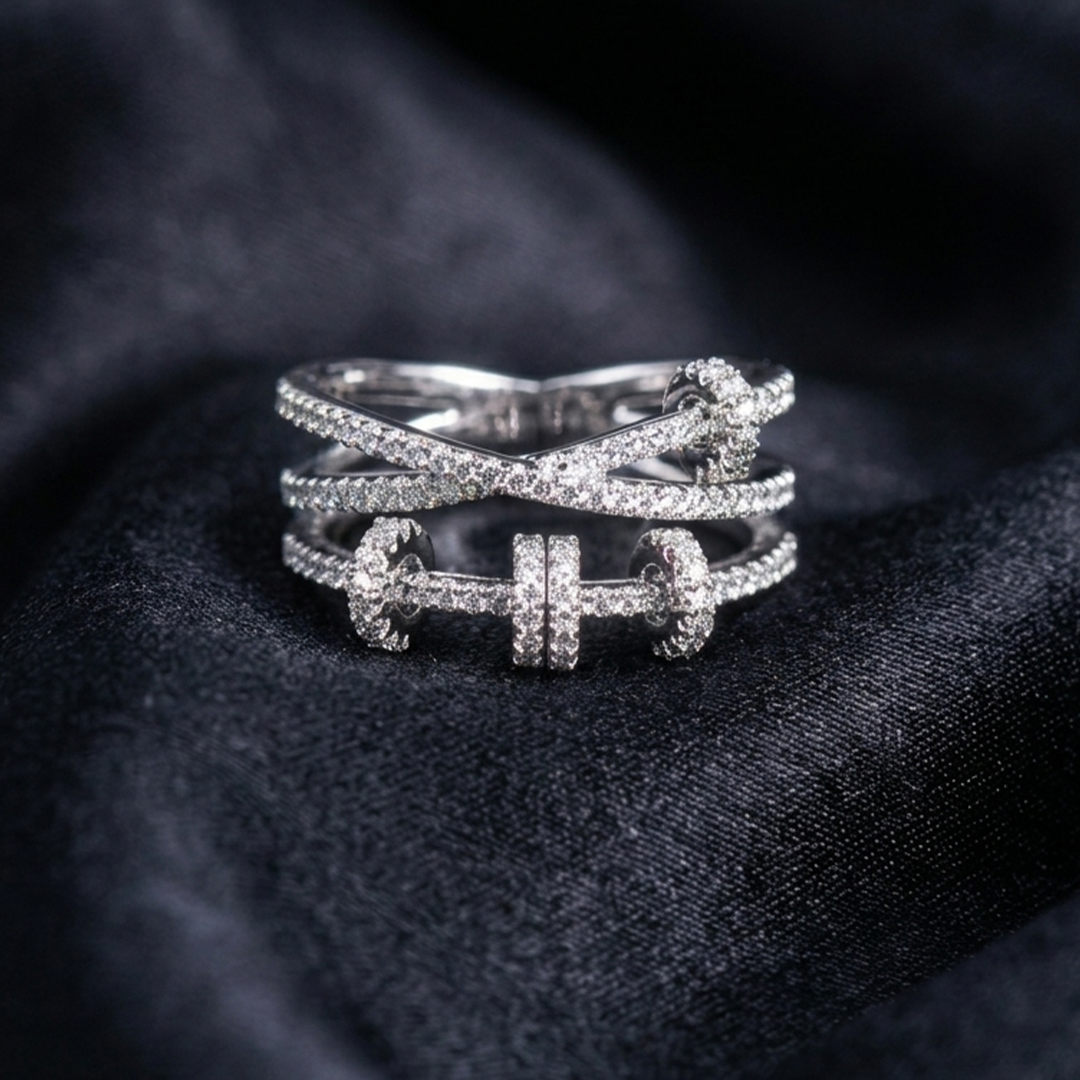 Astra Kinetic Crossover Silver Zircon Ring