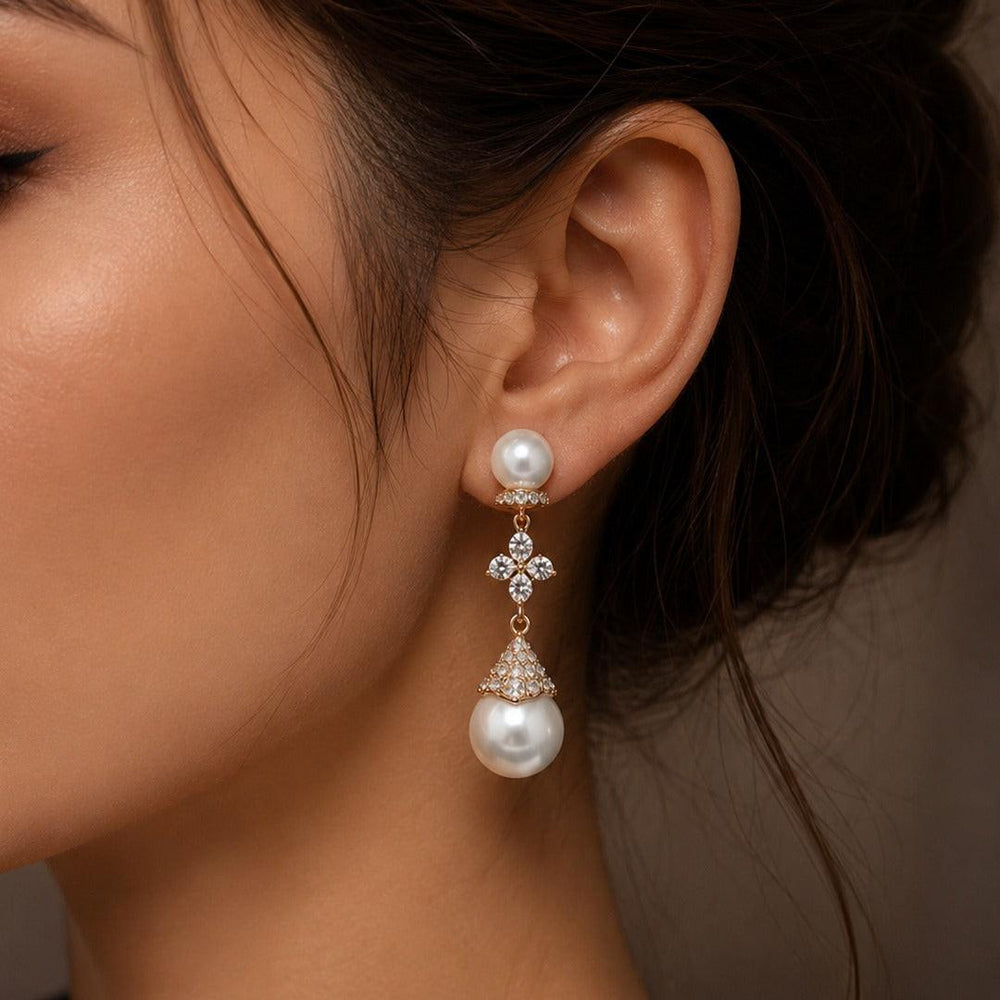 Audrey Pearl Drop Earrings - Back