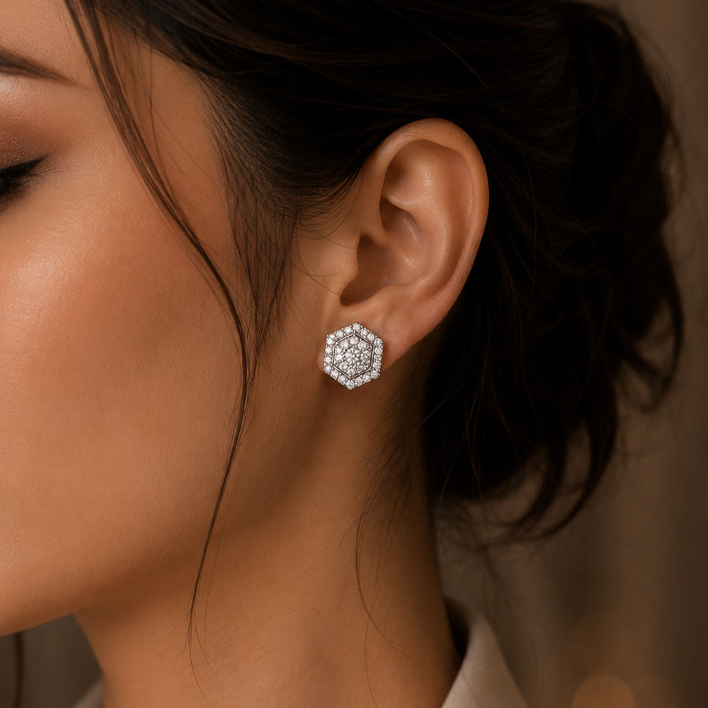 Hexa Geometric Stud Earrings - Back