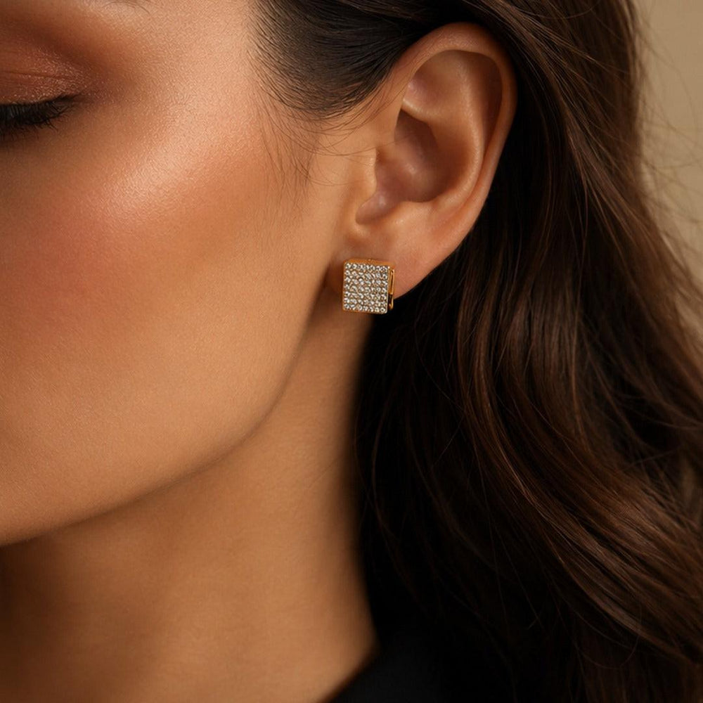 Soho Square Pavé Stud Earrings - Back