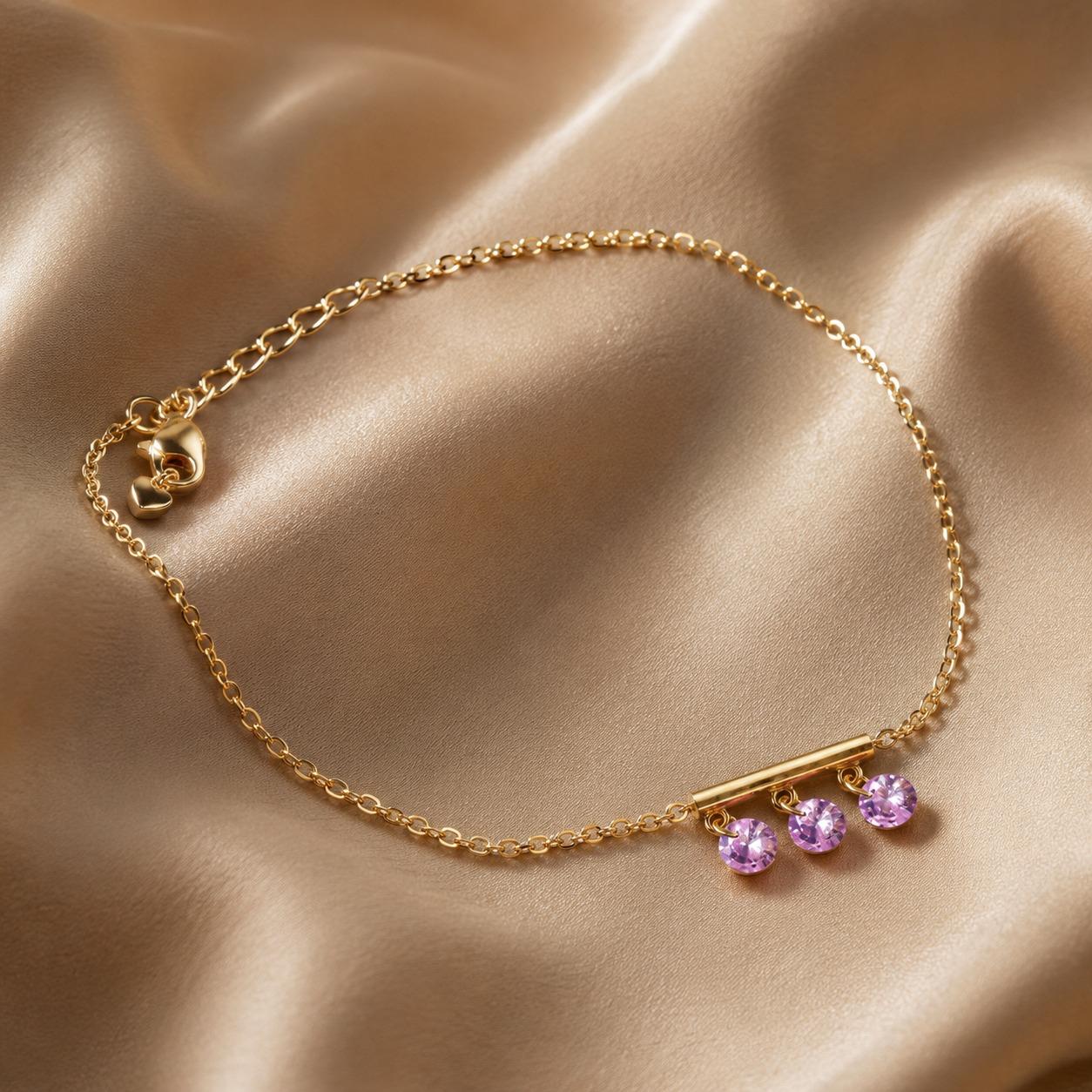 Triple Charm Anklet – Crystal Charm Anklet for Women