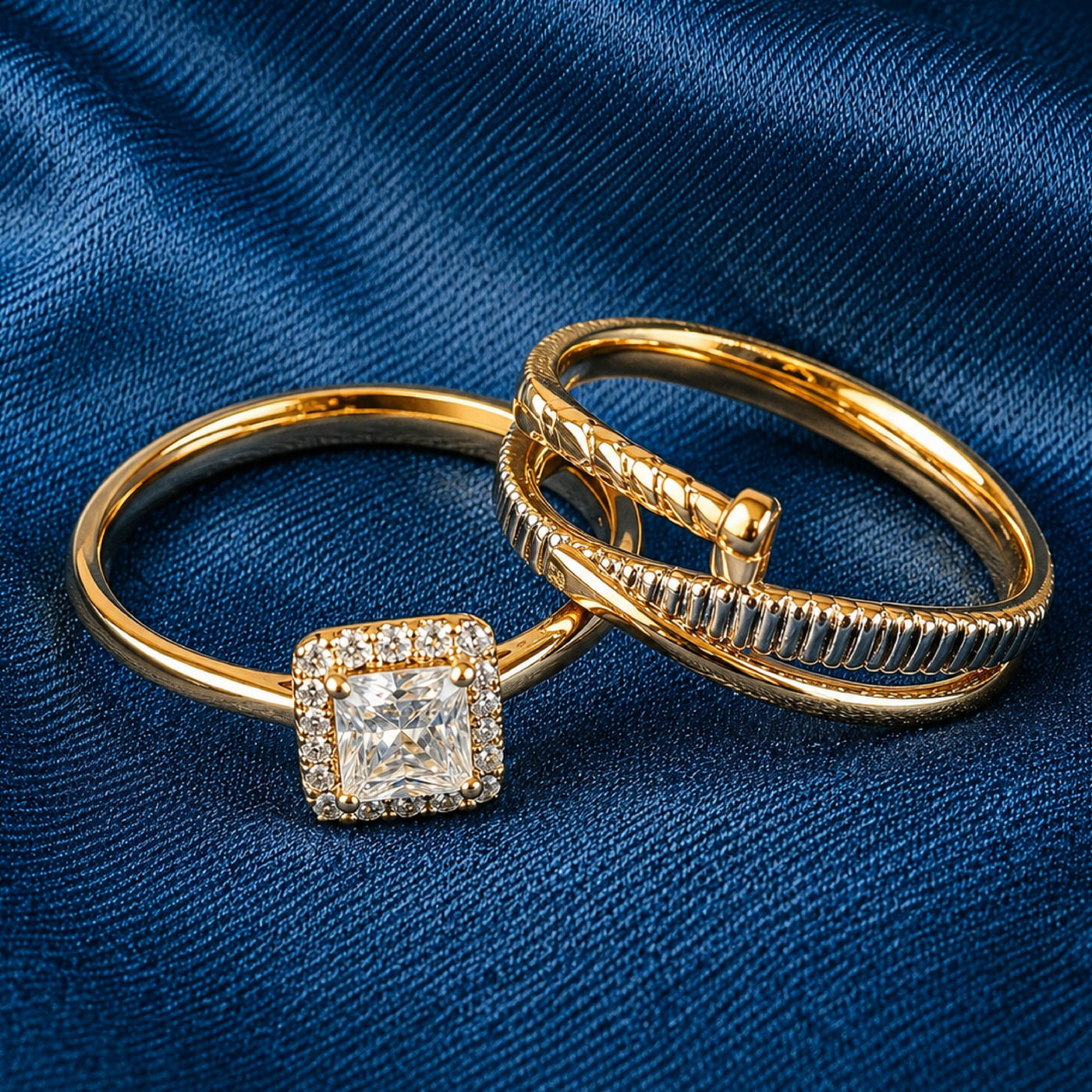 Zorah Gilded Elegance Ring Set – Princess Cut Stacked Ring for Women