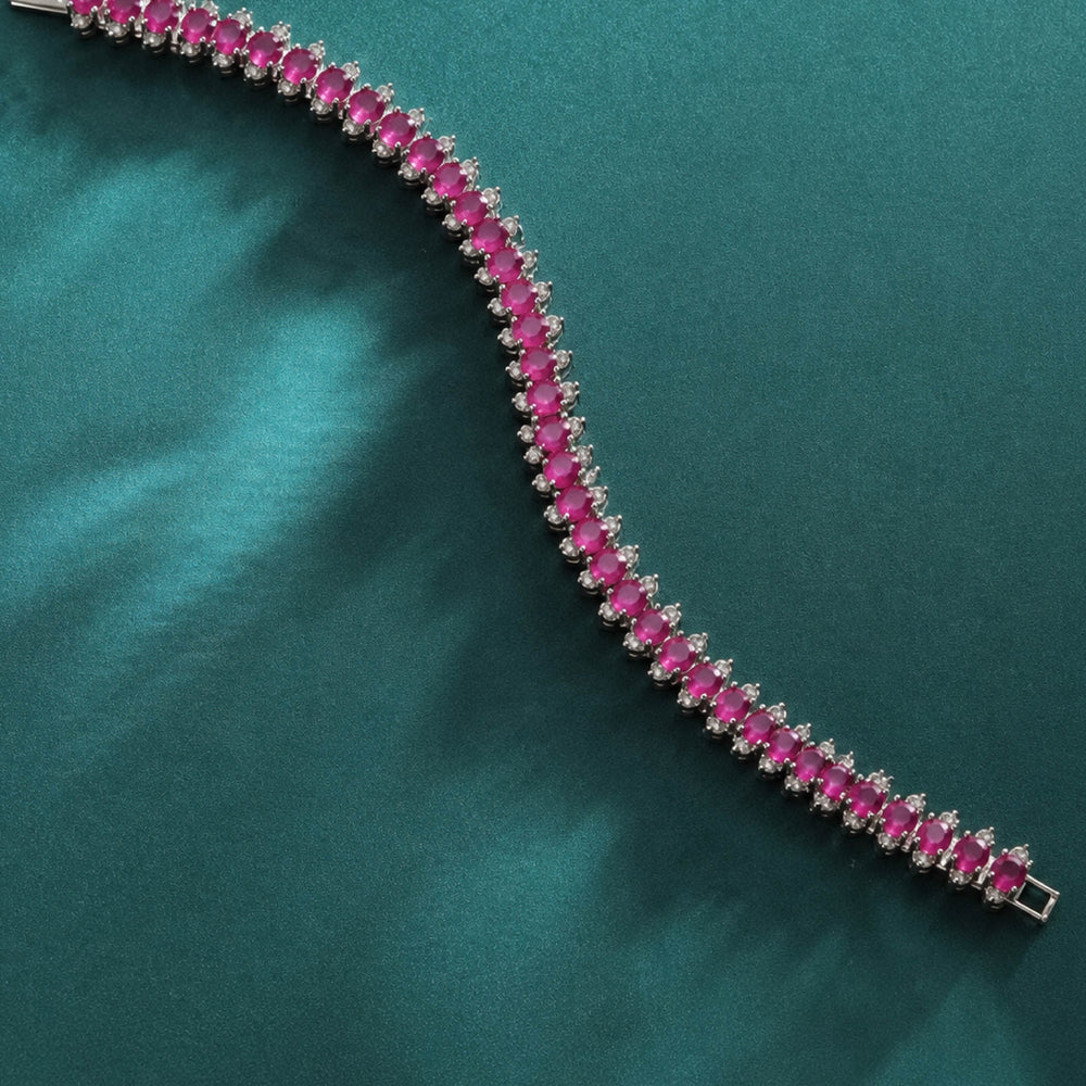 Magenta Splendor Line Bracelet – Luxury Bracelet for Women with Brilliant Red Stones