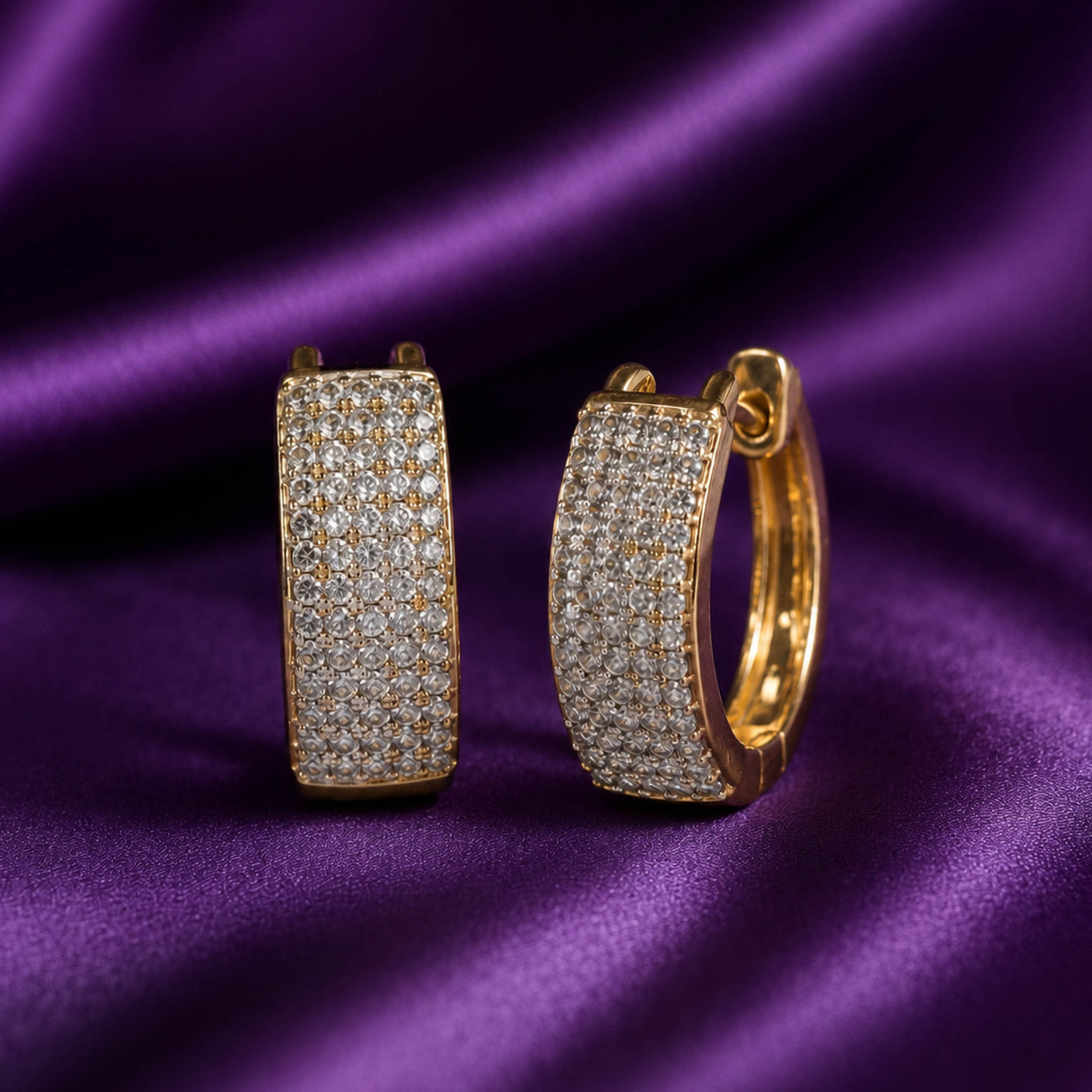Starlight Dome Earrings – Crystal Hoop Earrings in a Bold Gold Finish