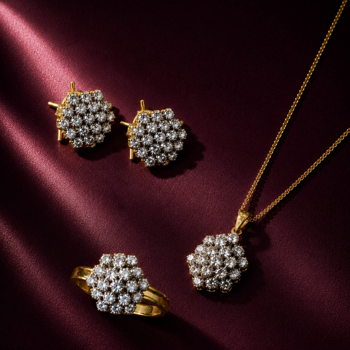 Hexagon Cluster Set – Geometric Jewellery Set for Women