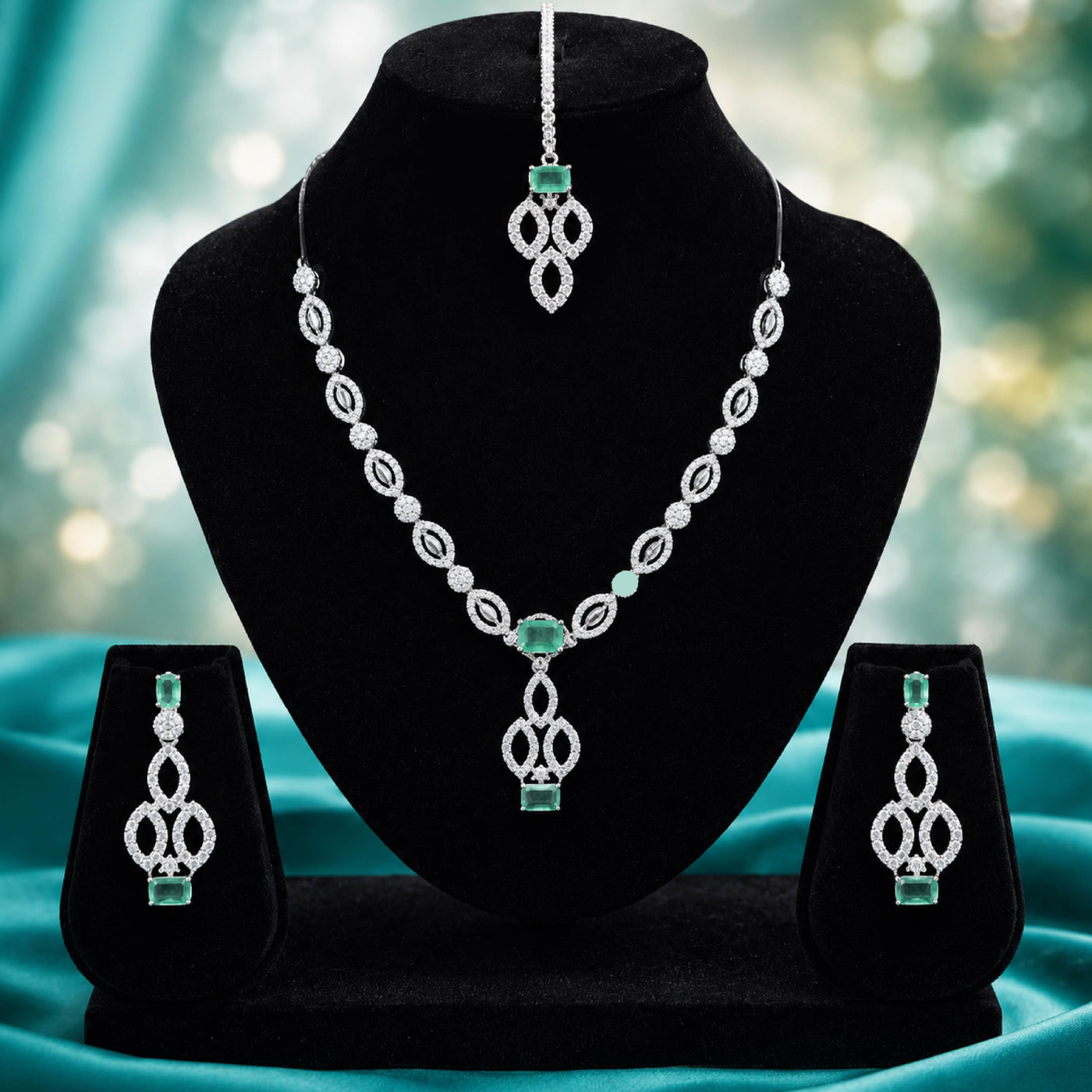 Emerald Moonleaf Necklace Set – Green Crystal Necklace Set