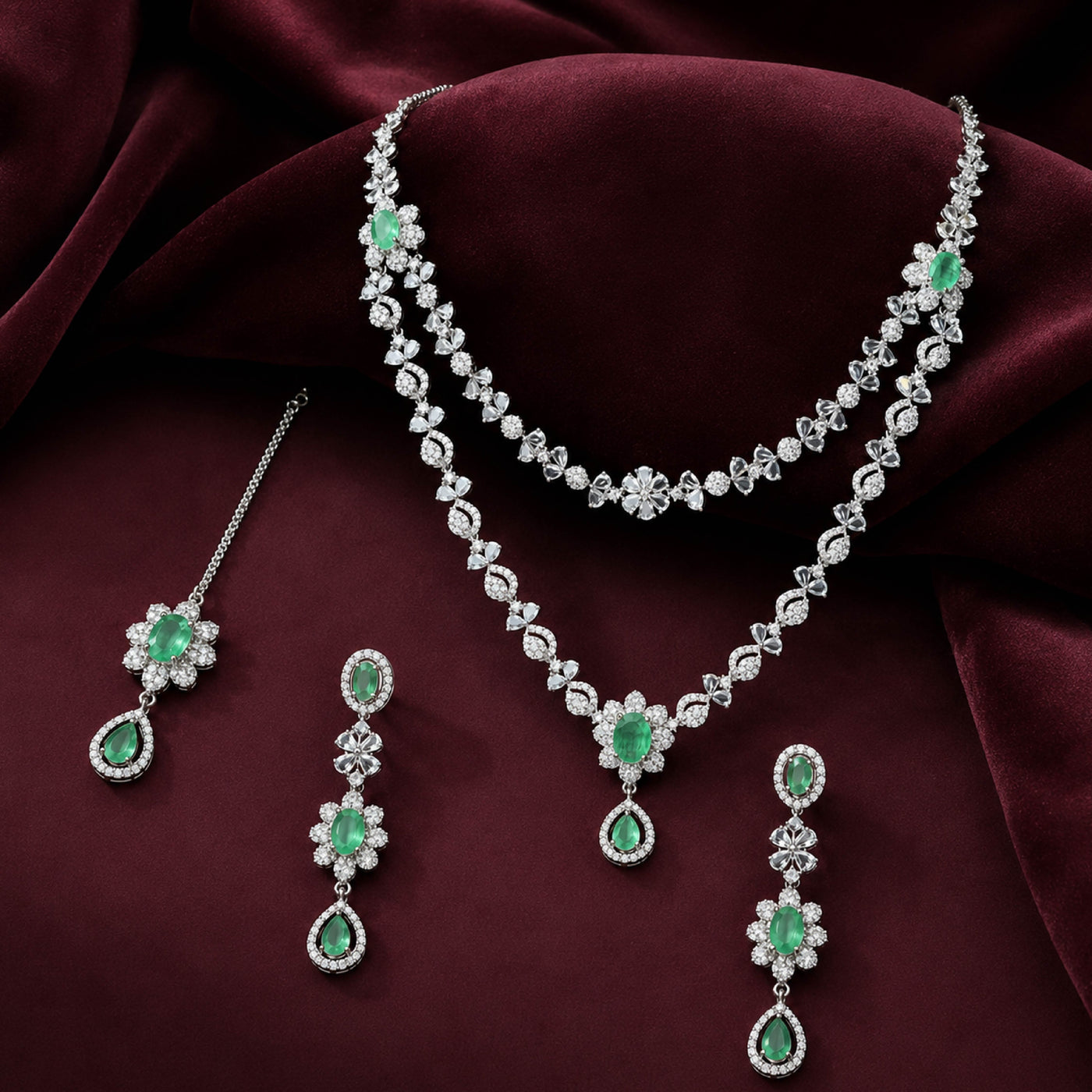 Emerald Layered Set – Bridal Layered Necklace Set
