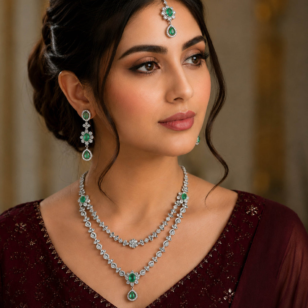 Emerald Layered Set – Bridal Layered Necklace Set - Back