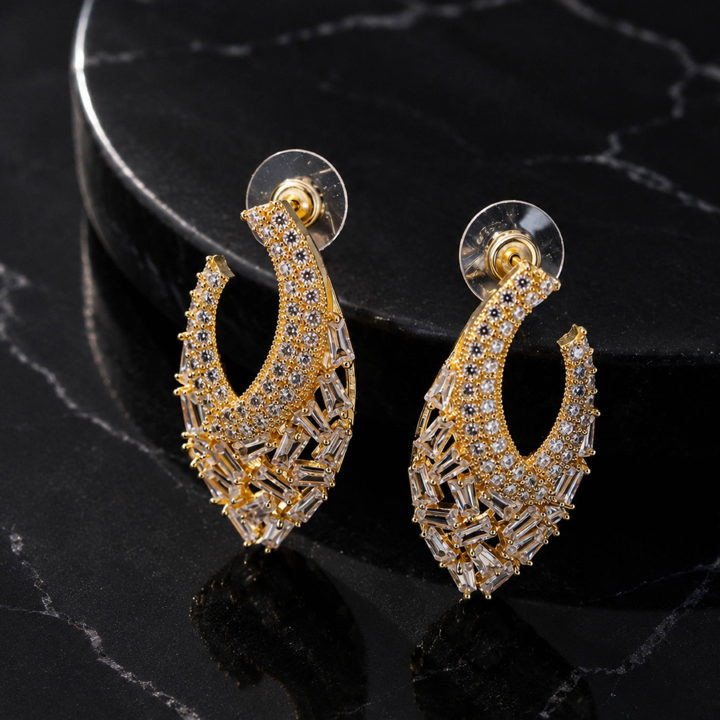 Vesper Crystal Studs – Gold-Tone Crystal Statement Earrings