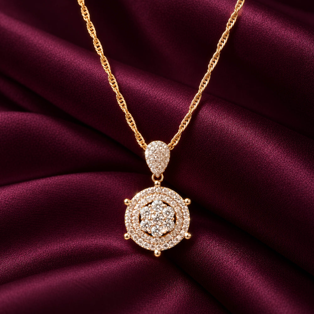 Radiant Halo Gold Pendant for Women – Crystal Medallion Necklace