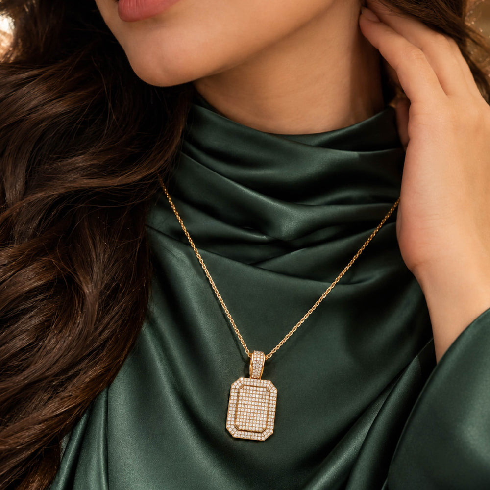 Aurelia Octagon Set – Pavé Gold Pendant Set for Women - Back