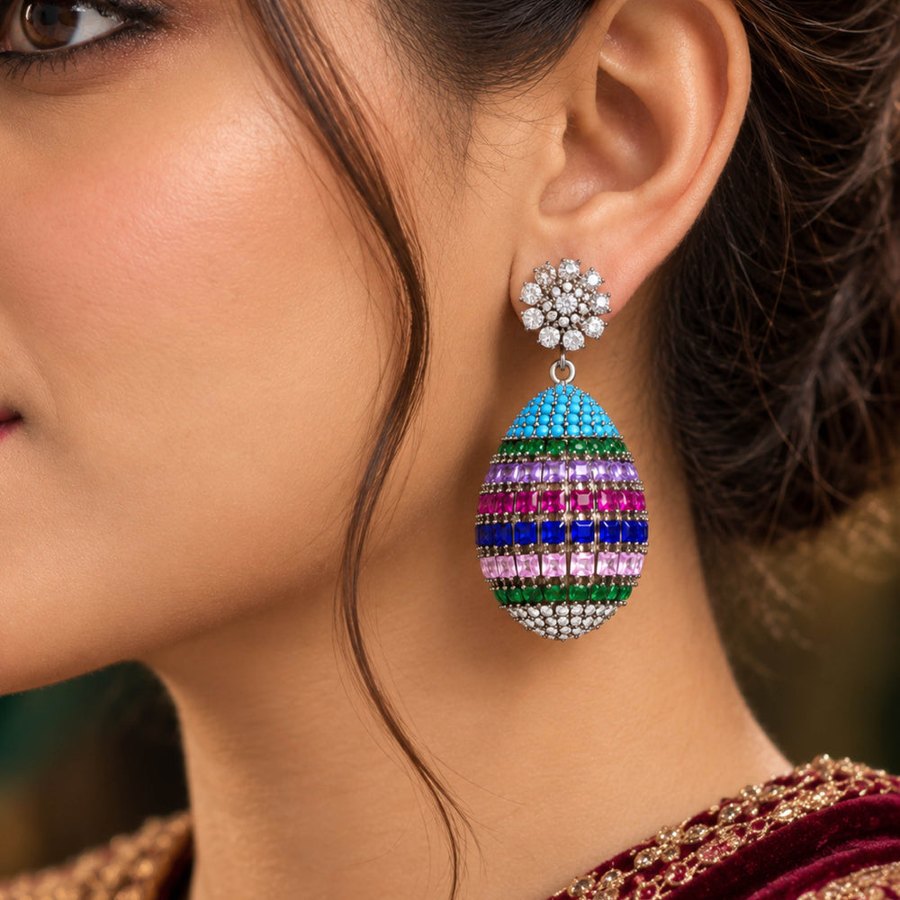 Mosaic Ovoid Earrings – Multicolor Statement Earrings - Back