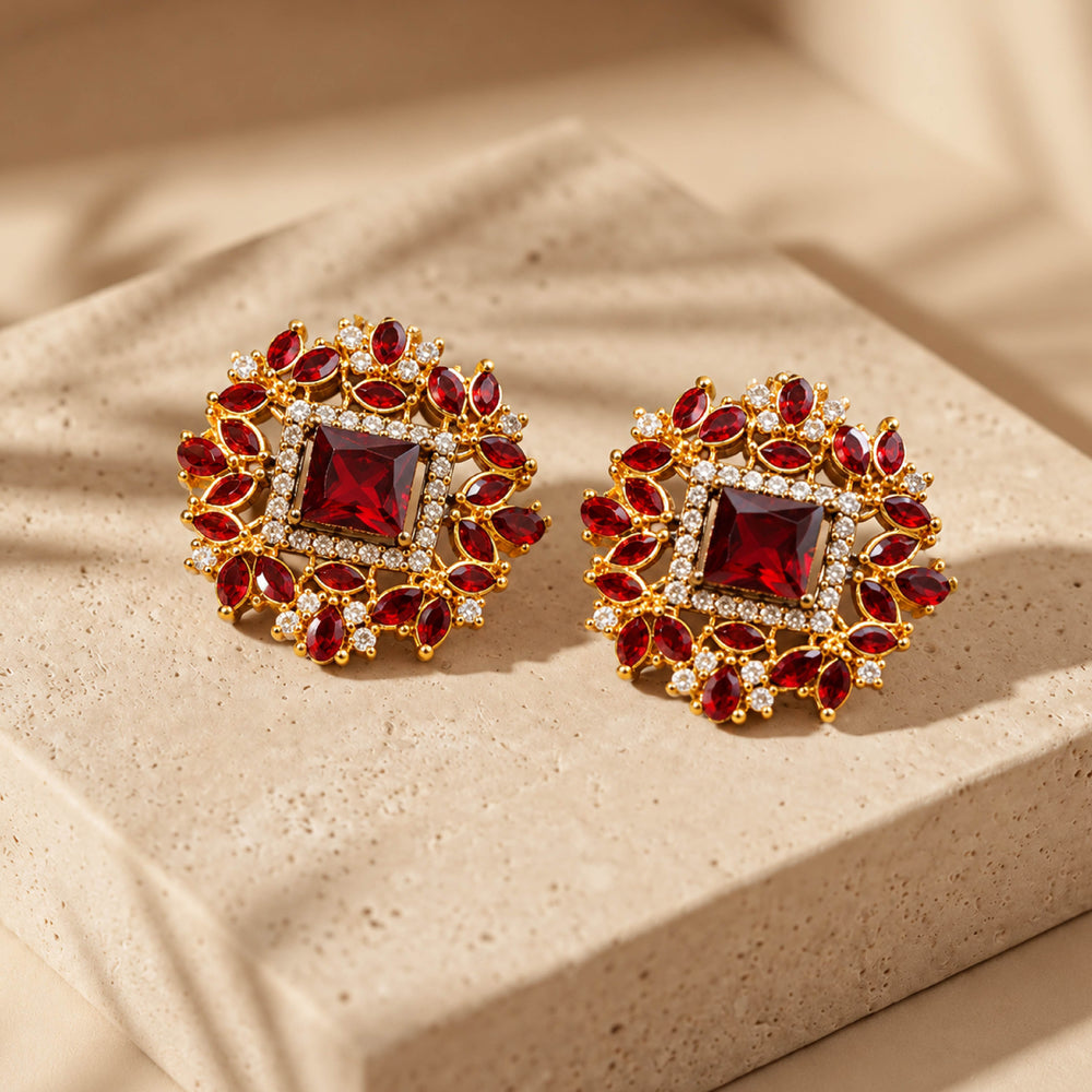 Crimson Bloom Tops – Floral Red Stud Earrings for Women
