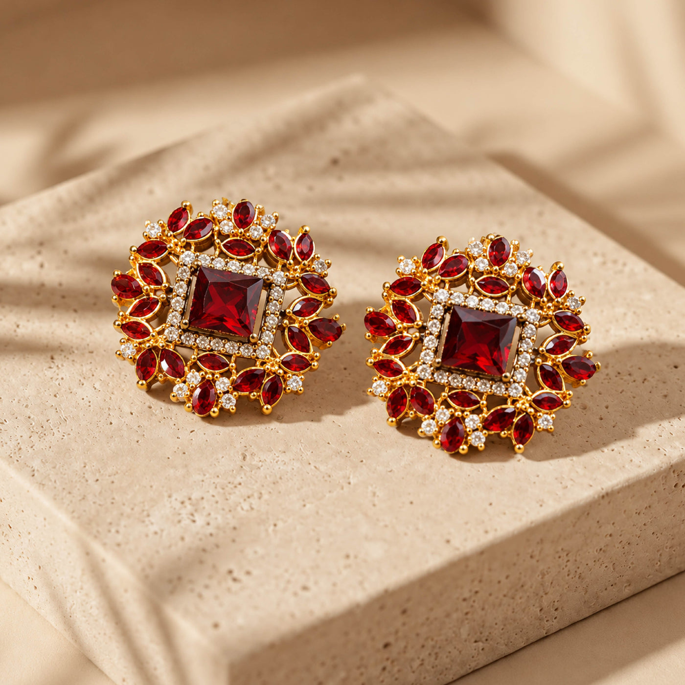 Crimson Bloom Tops – Floral Red Stud Earrings for Women