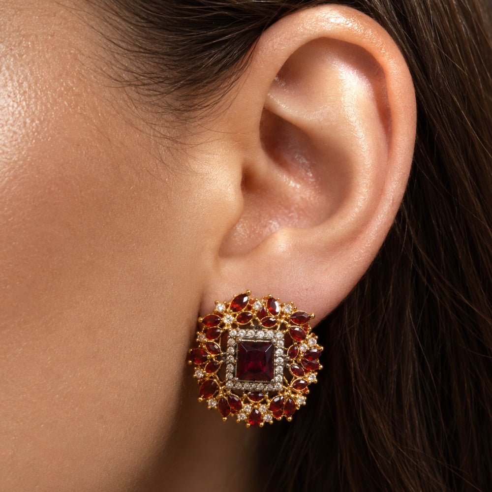Crimson Bloom Tops – Floral Red Stud Earrings for Women - Back