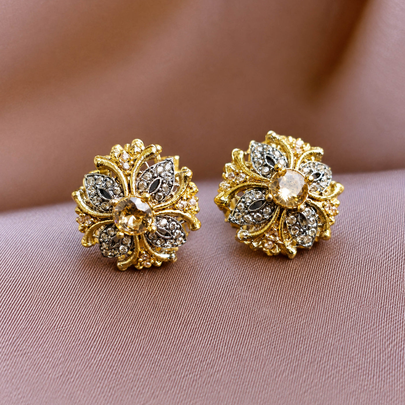 Vintage Citrine Tops – Filigree Vintage Stud Earrings for Women