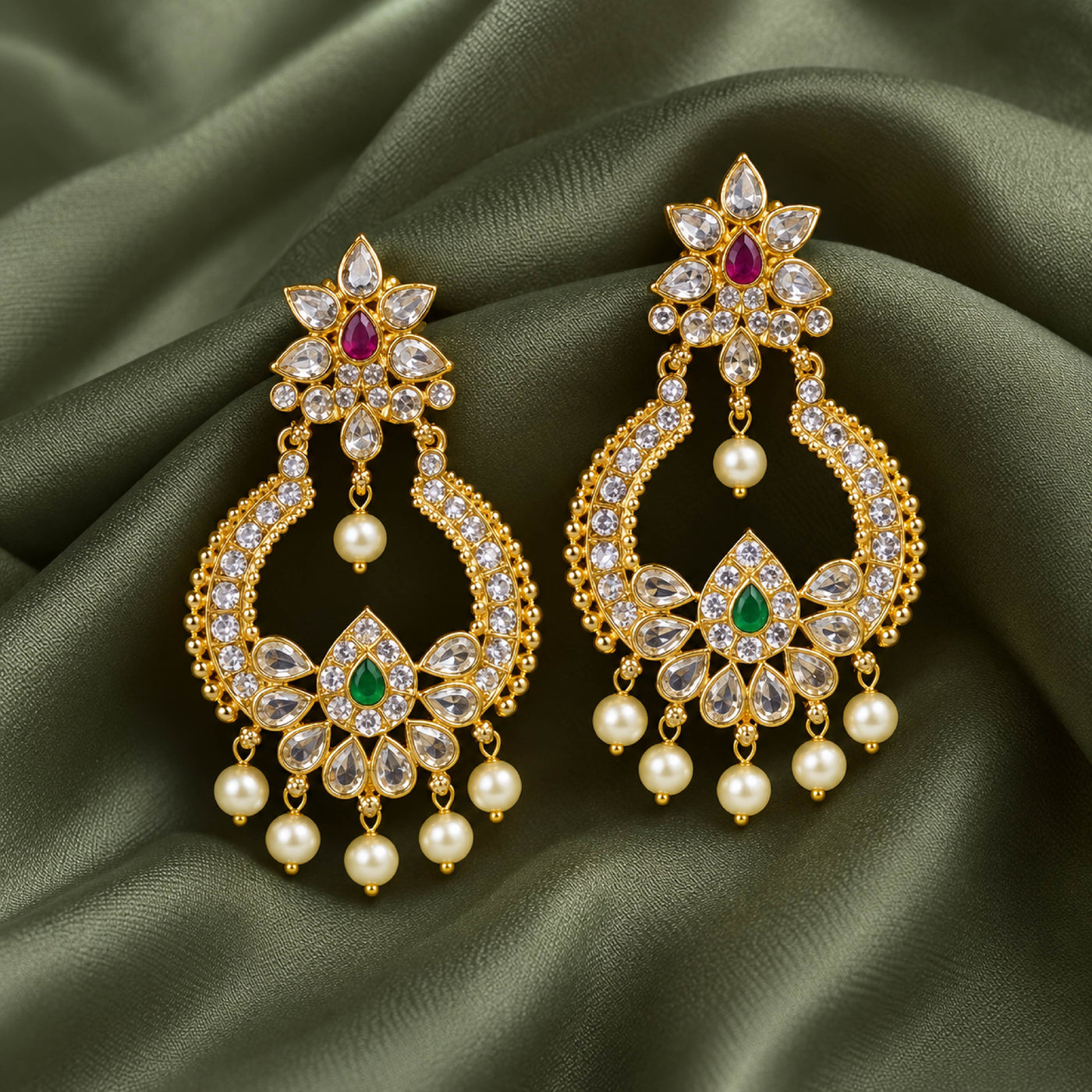 Royal Chandbali Traditional Earrings for Women – Gemstone & Pearl Drops