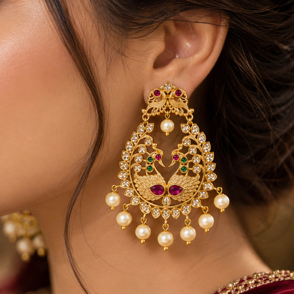 Mayura Peacock Chandbali – Traditional Peacock Earrings for Women - Back