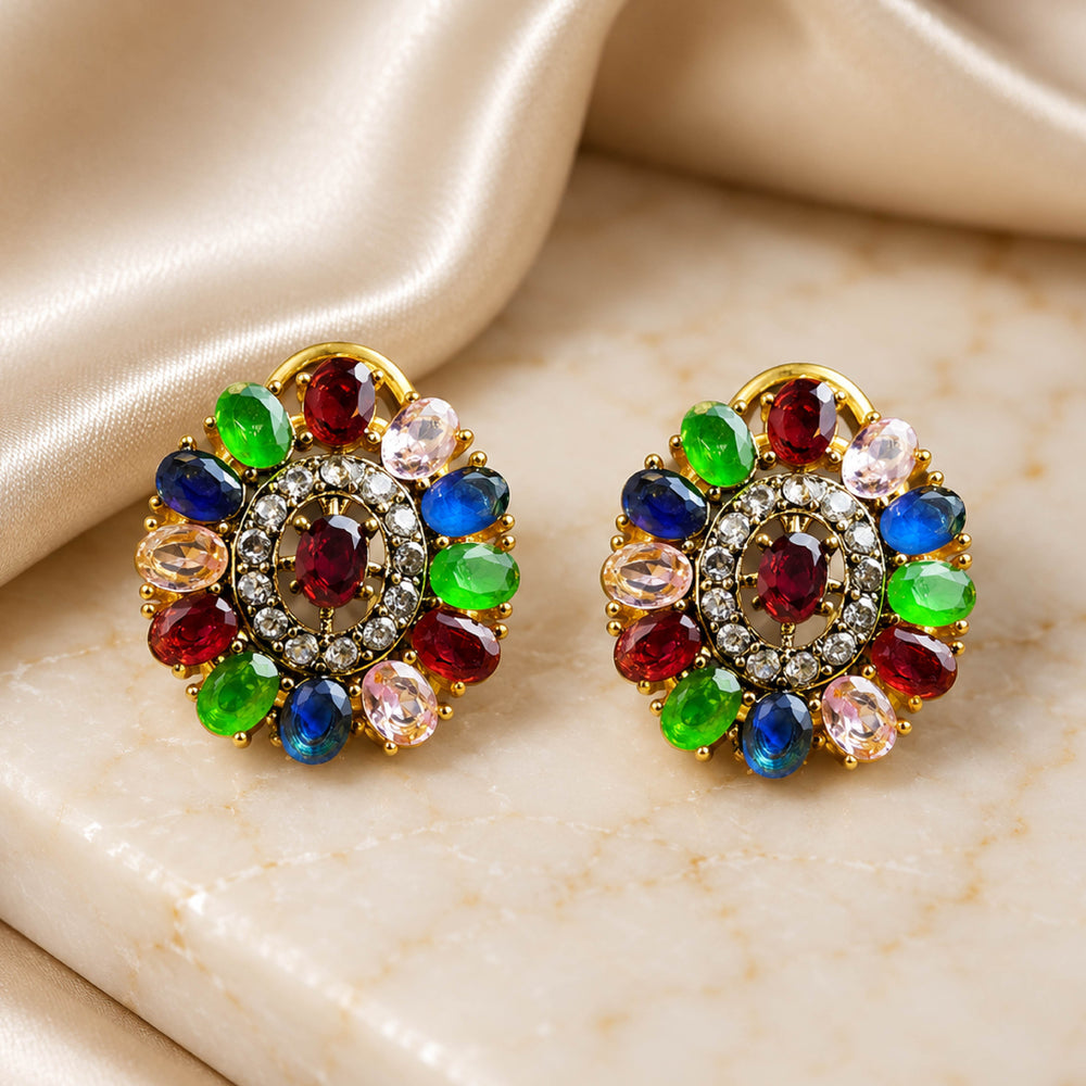 Navratna Tops – Multi-Color Gemstone Stud Earrings for Women