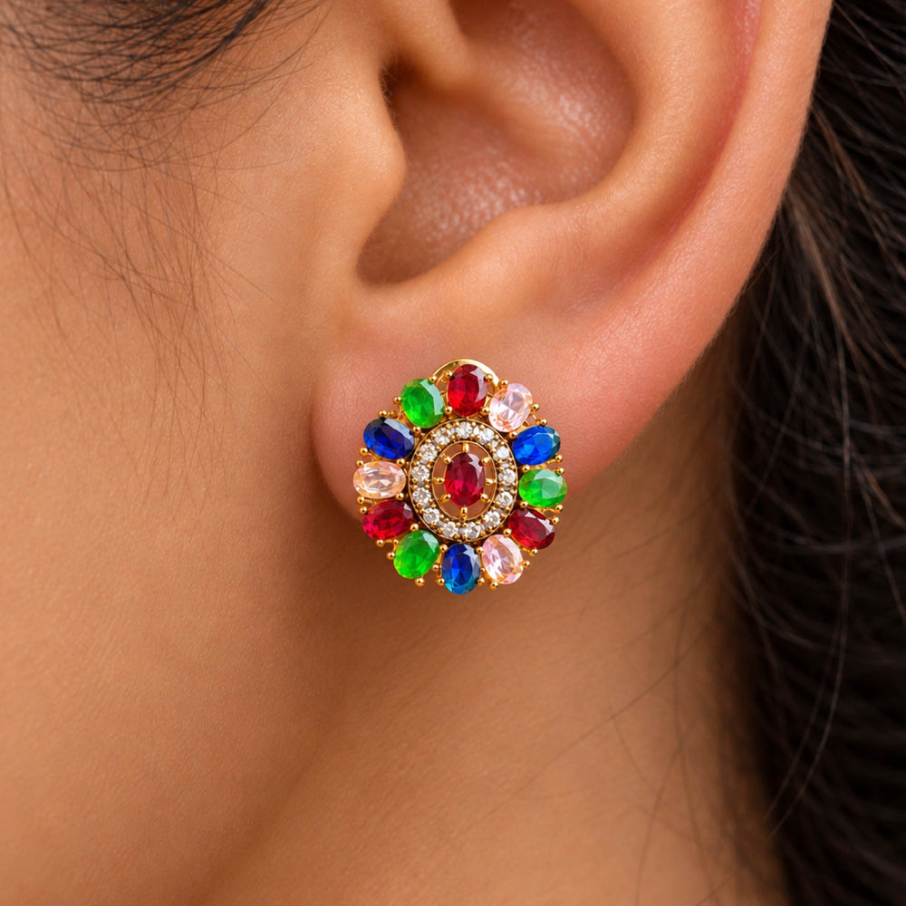 Navratna Tops – Multi-Color Gemstone Stud Earrings for Women - Back