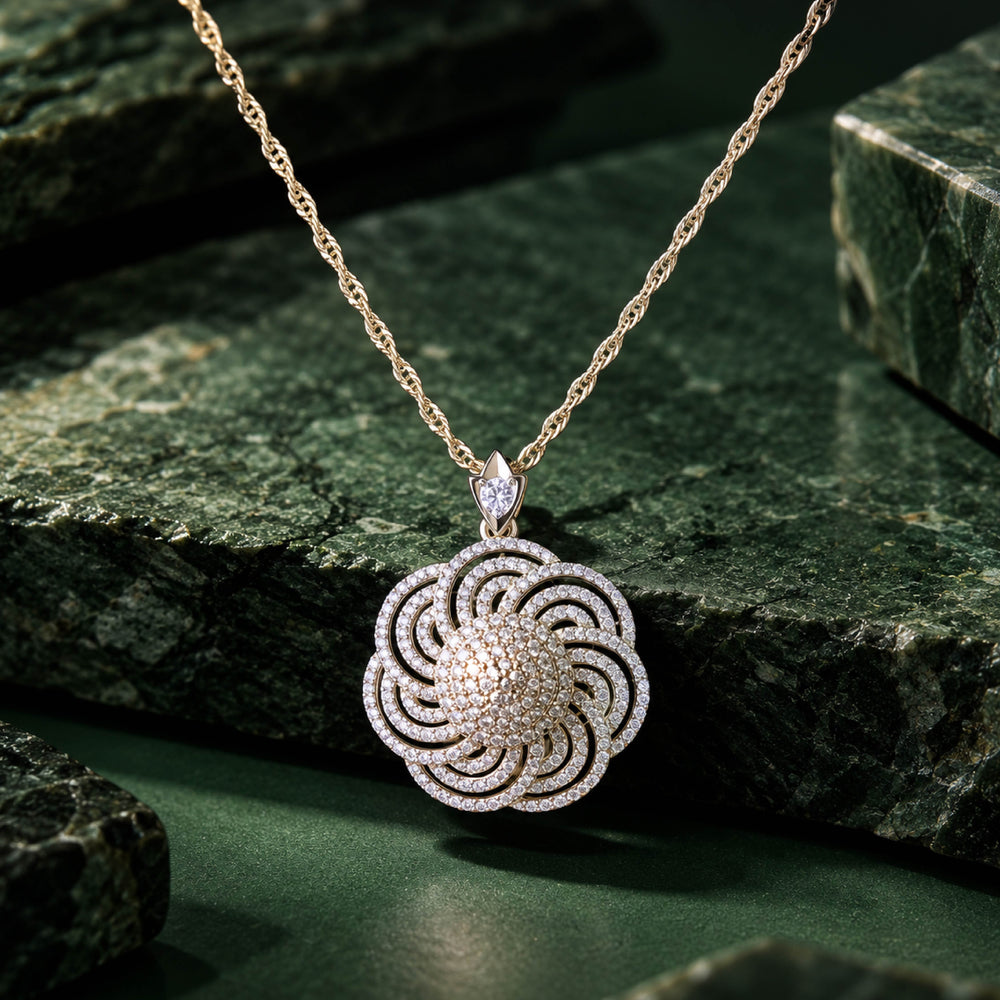 Kinetic Bloom Set – Swirling Flower Pendant Set for Women