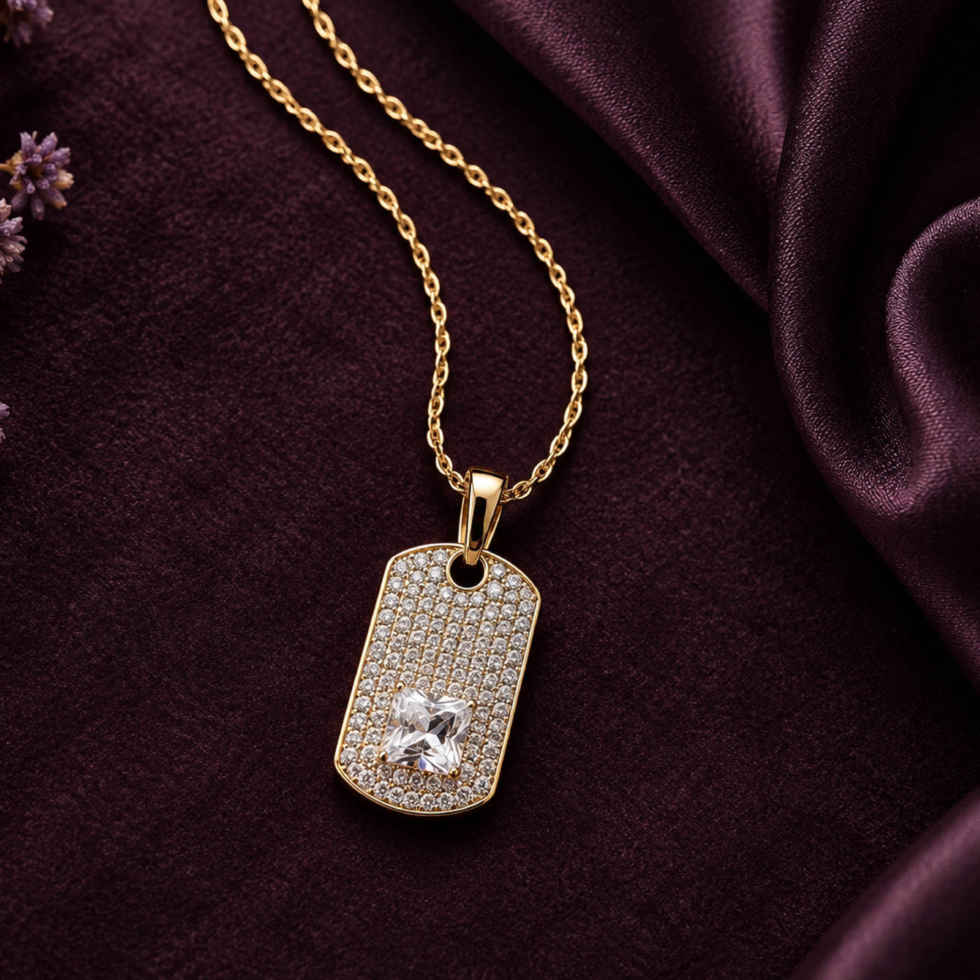 Sovereign Set – Crystal Gold Dog Tag Pendant Set