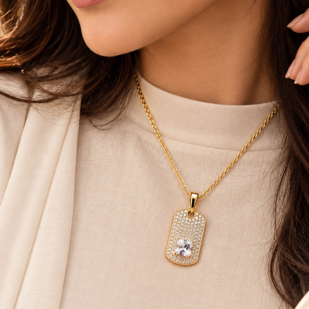 Sovereign Set – Crystal Gold Dog Tag Pendant Set - Back