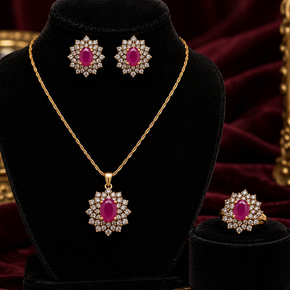 Ruby Sunburst Set – Ruby Pendant Set for Women