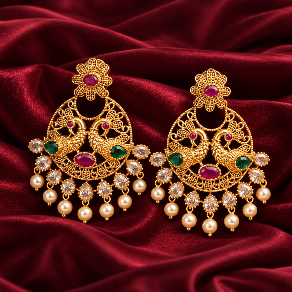 Twin Peacock Chandbali – Antique Peacock Earrings for Women