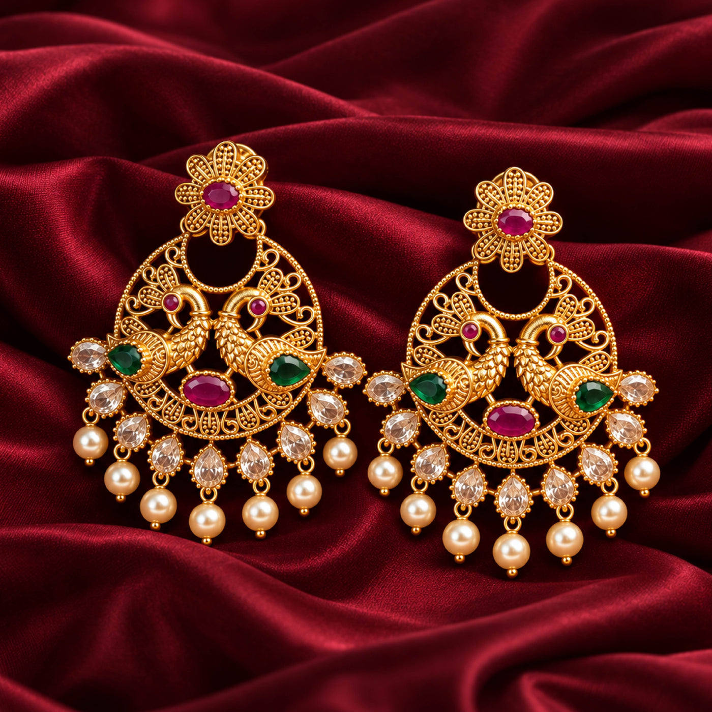 Twin Peacock Chandbali – Antique Peacock Earrings for Women