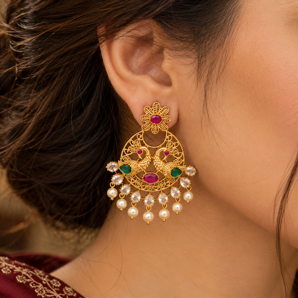 Twin Peacock Chandbali – Antique Peacock Earrings for Women - Back