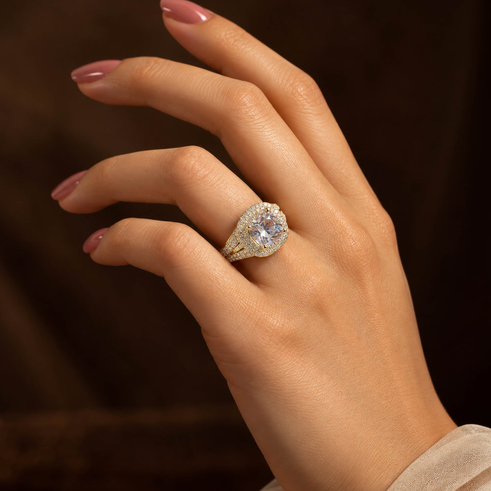 Crown Halo Ring – Statement Cushion Cut Ring for Women - Back