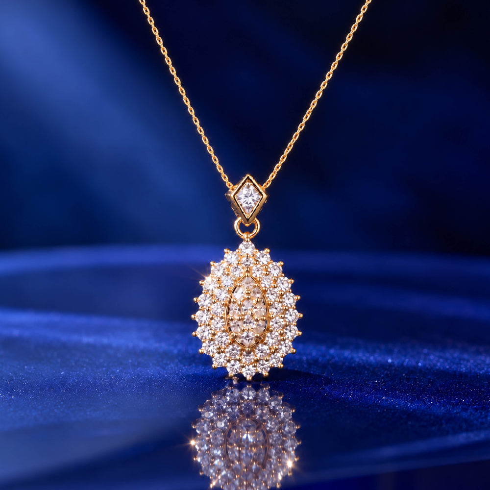 Marquis Halo Set – Cluster Gold Crystal Pendant Set