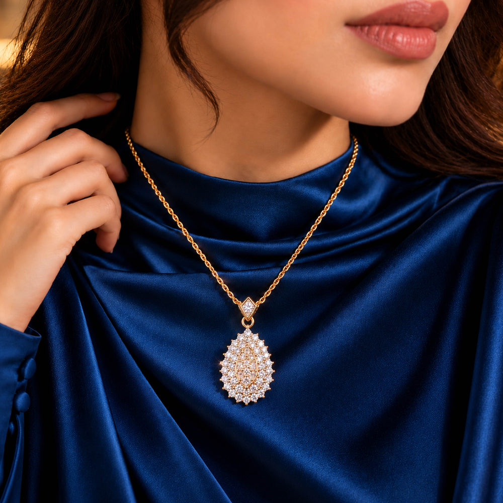 Marquis Halo Set – Cluster Gold Crystal Pendant Set - Back